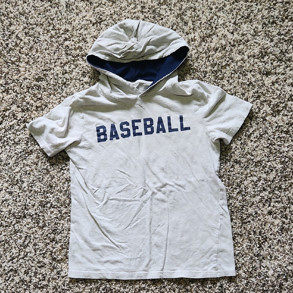 Kids Baseball Hoodie T-Shirt - White and Blue